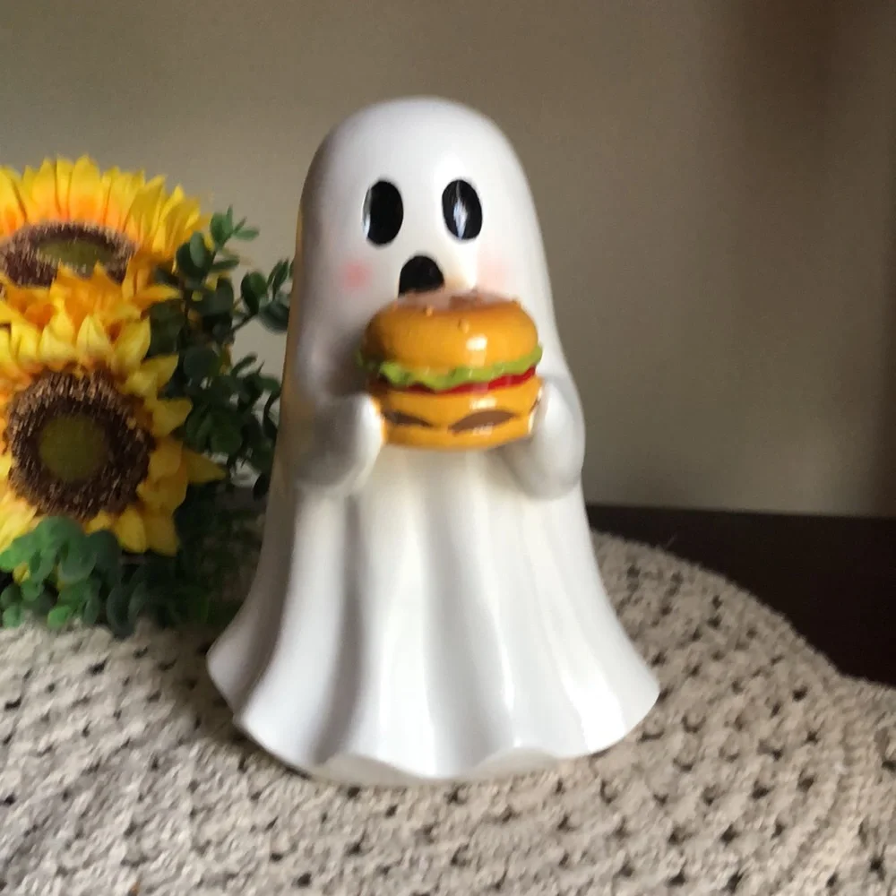 Ghost Figurine Eating A Burger